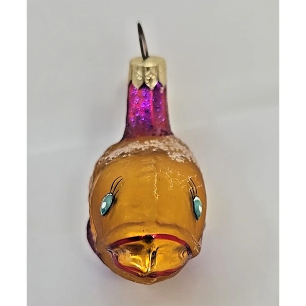 1997‎ Christopher Radko Goldie Fish Gold Purple Glass Christmas Ornament U33AQ